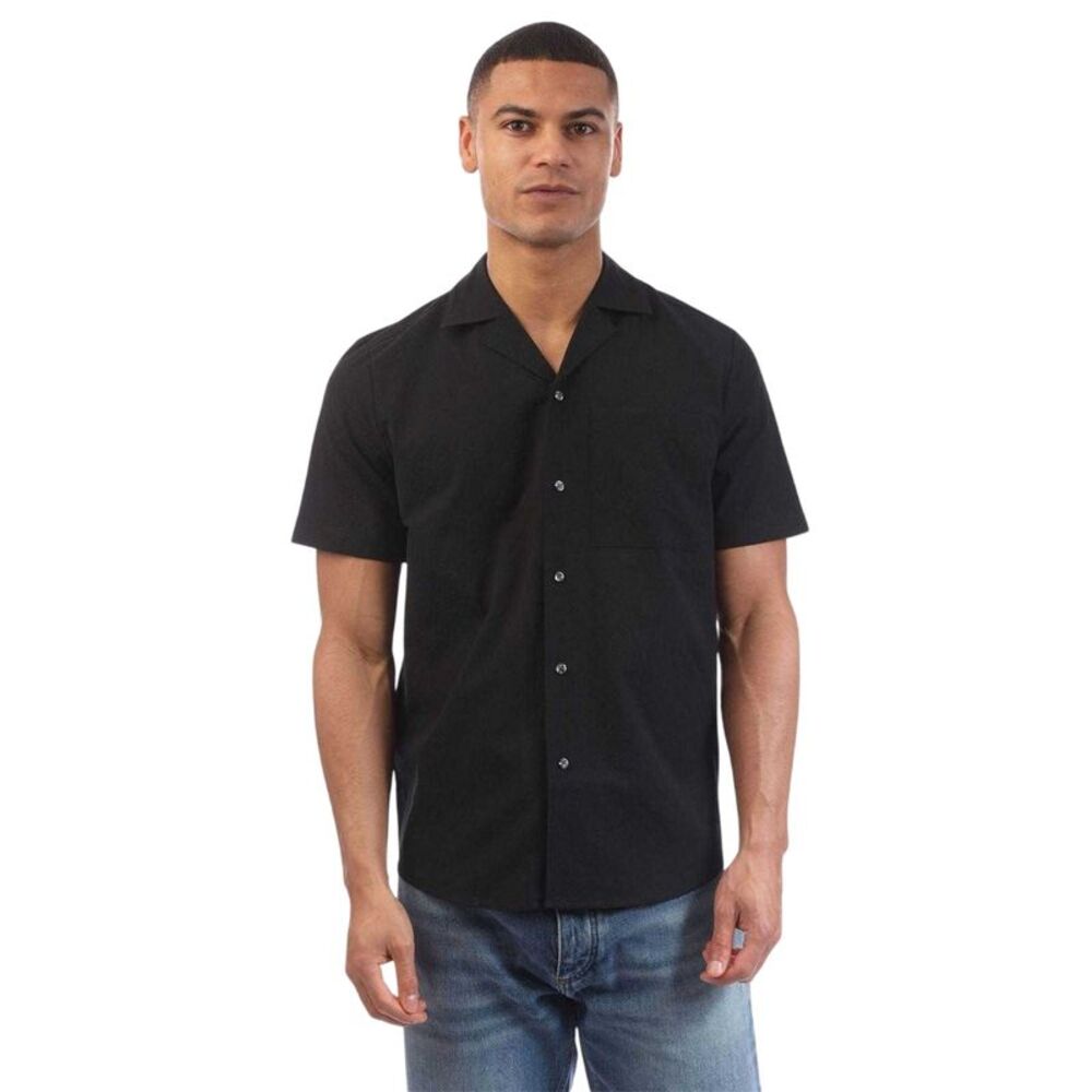 Hugo Mens Ellino Polyester Short-Sleeved Shirt / Black